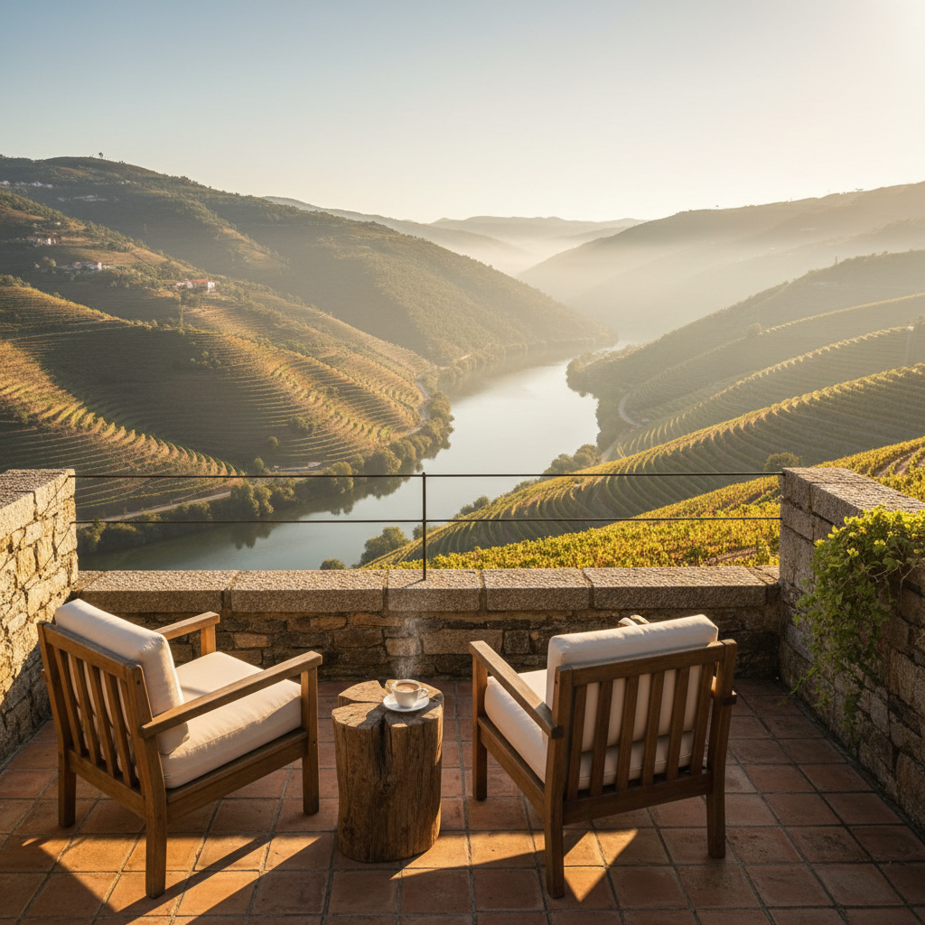 Eco-lodge terrace overlooking Douro Valley